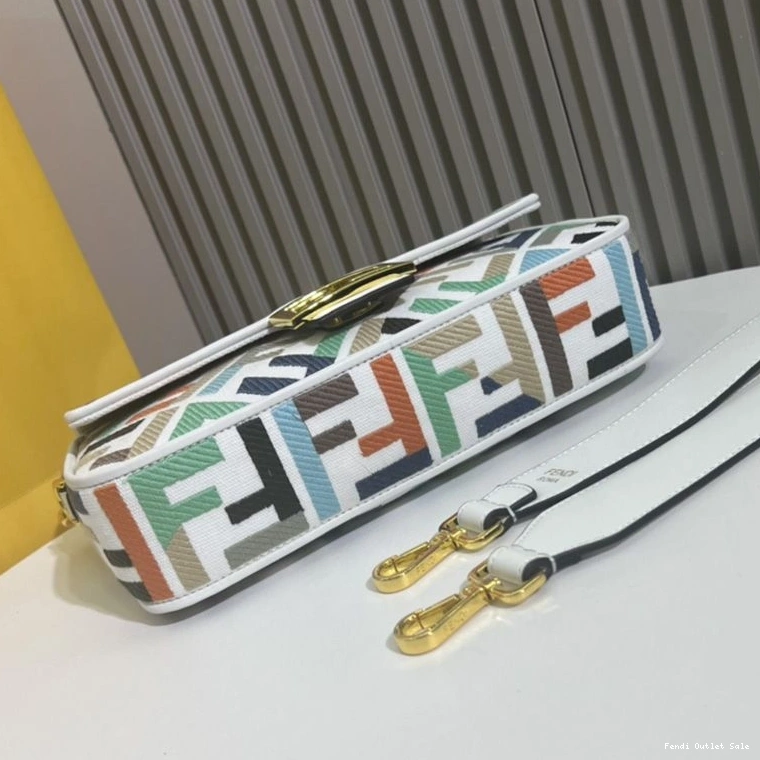 Cheap Multi FF In Canvas Medium White Baguette Motif Fendi Bag 0728